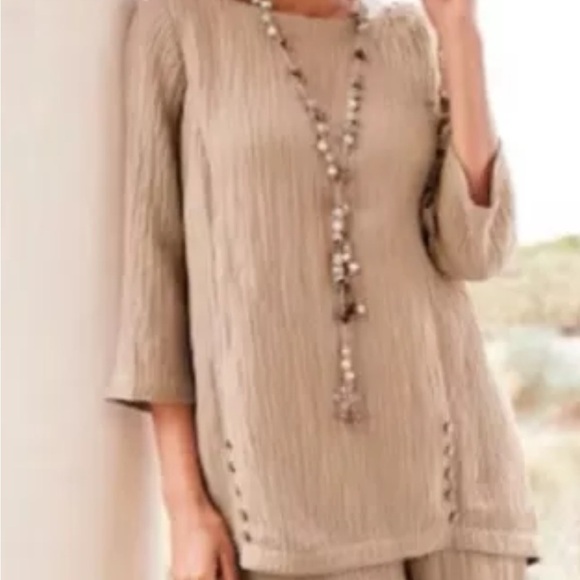 NWT Soft Surroundings Oceo Gauze SZ M Tunic Top Pebble Taupe - Picture 6 of 6